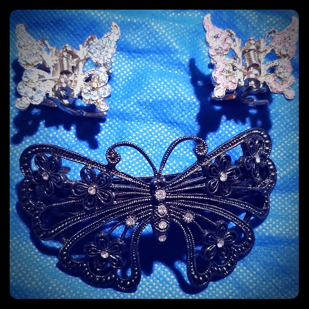 Trio of Butterfly Hair Clips